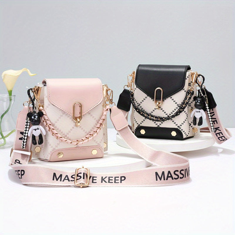 Fashion Mini Plaid Crossbody Bag - Chic Patchwork With Detachable Strap, Adjustable Wide Shoulder Strap, Flap Closure, Chain Decor, Classic Design - Perfect For Daily Use, Travel, And Work