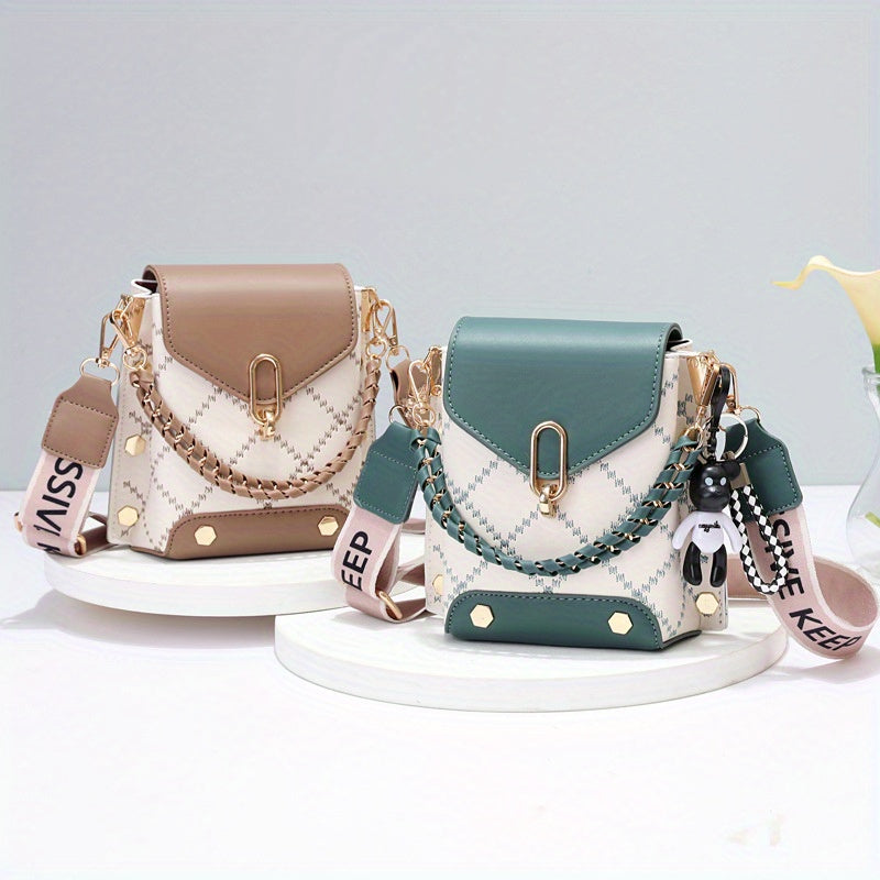 Fashion Mini Plaid Crossbody Bag - Chic Patchwork With Detachable Strap, Adjustable Wide Shoulder Strap, Flap Closure, Chain Decor, Classic Design - Perfect For Daily Use, Travel, And Work