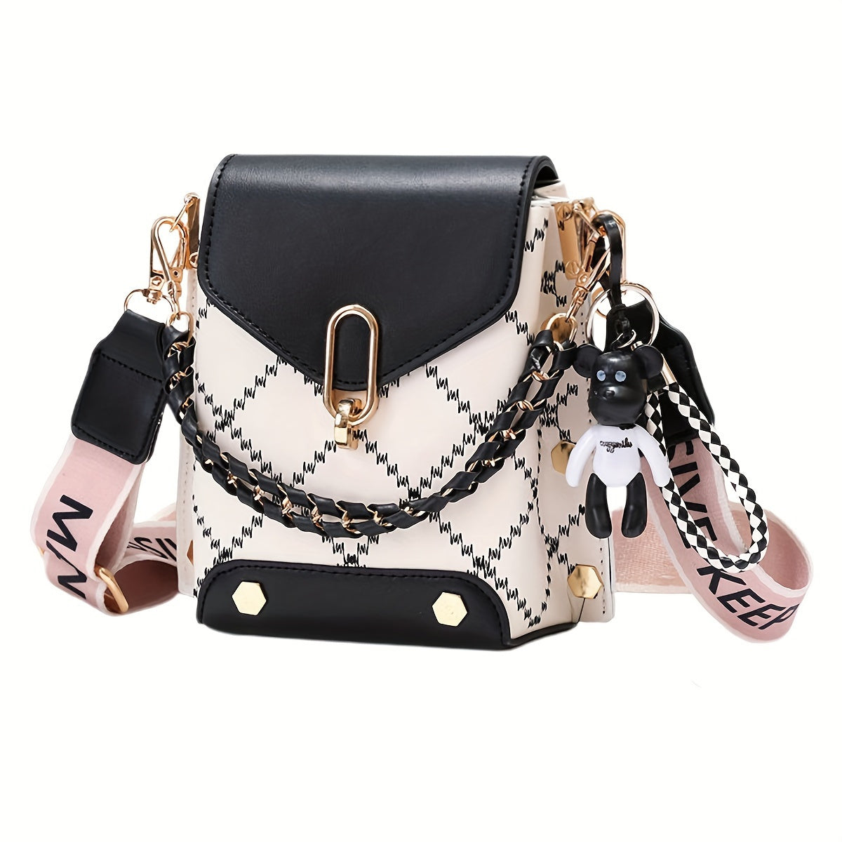 Fashion Mini Plaid Crossbody Bag - Chic Patchwork With Detachable Strap, Adjustable Wide Shoulder Strap, Flap Closure, Chain Decor, Classic Design - Perfect For Daily Use, Travel, And Work