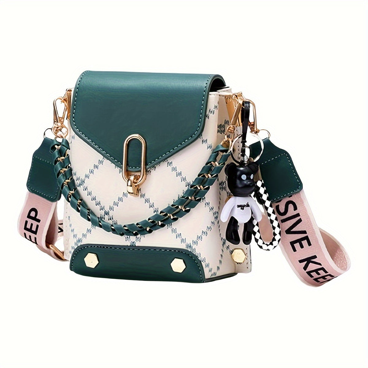 Fashion Mini Plaid Crossbody Bag - Chic Patchwork With Detachable Strap, Adjustable Wide Shoulder Strap, Flap Closure, Chain Decor, Classic Design - Perfect For Daily Use, Travel, And Work