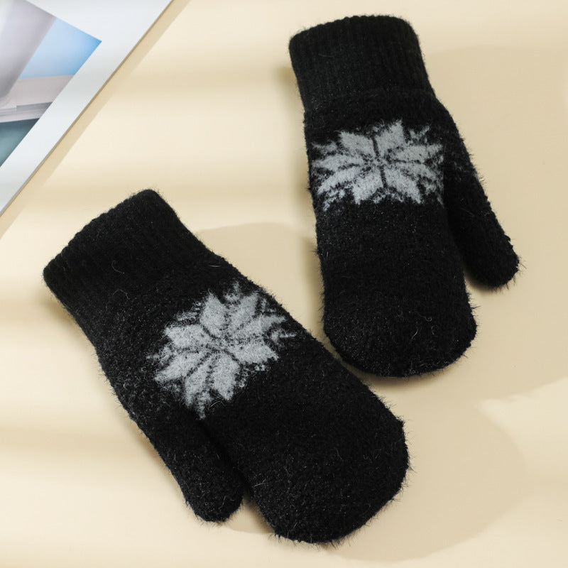 1 Pair Cashmere-Blend Knitted Mittens - Soft Beige Snowflake Design Winter Gloves, Thick Warm & Windproof for Outdoor Use, Hand Wash or Dry Clean, Winter Clothes