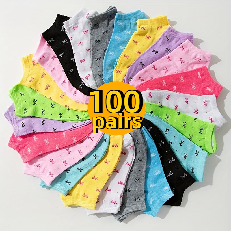 Women's Polyester Socks 20/40/60/80/100 Pairs - Striped Crew and Ankle Length, Comfortable Knit Fabric with Elastane for Stretch, Easy Machine Wash, Casual Multipack