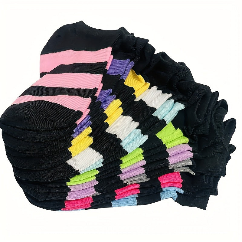 Women's Polyester Socks 20/40/60/80/100 Pairs - Striped Crew and Ankle Length, Comfortable Knit Fabric with Elastane for Stretch, Easy Machine Wash, Casual Multipack