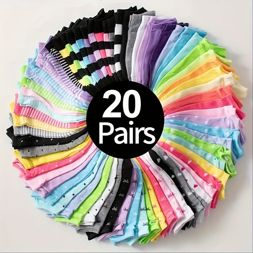 Women's Polyester Socks 20/40/60/80/100 Pairs - Striped Crew and Ankle Length, Comfortable Knit Fabric with Elastane for Stretch, Easy Machine Wash, Casual Multipack