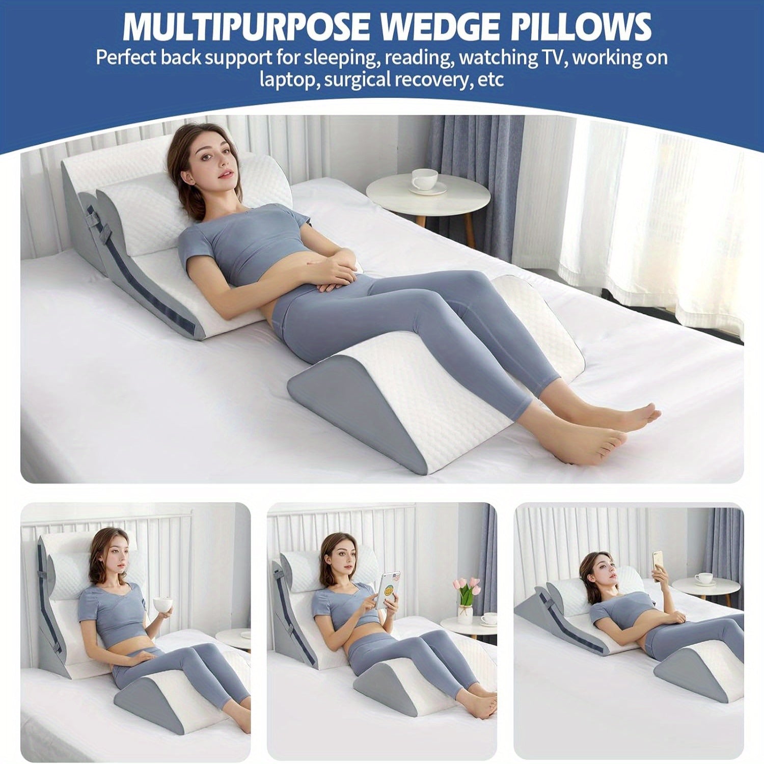 3-in-1 Incline Pillows Wedges For Back, Pillow For Sleeping, 15-in-1 Adjustable Memory Foam Wedge Pillow, Orthopedic Bed Wedge Pillow Set