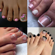 4 Boxes (96pcs), Short Rounded Square Press On Toenails Combination Set for Flower Glitter Pedicure Nail Art Full CoverFalse Toenails for Women