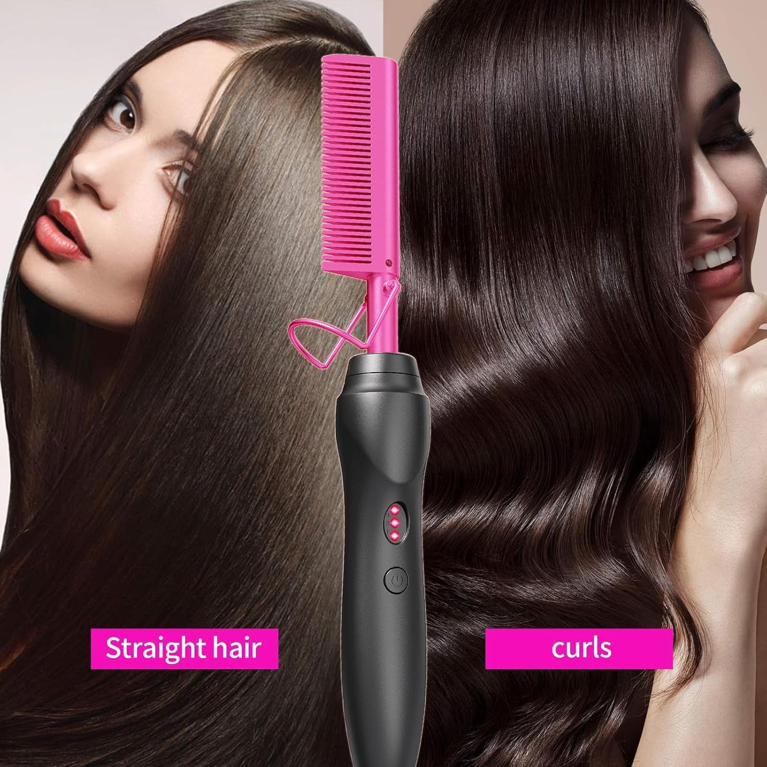 Portable Ceramic Hot Comb Hair Straightener & Curler – Copper Heat Press Styling Tool for Wet and Dry Hair, Beard, and Wigs – 110V, US Plug, Ergonomic Design with Comfort Grip