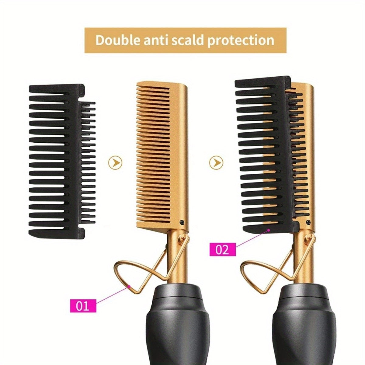 Portable Ceramic Hot Comb Hair Straightener & Curler – Copper Heat Press Styling Tool for Wet and Dry Hair, Beard, and Wigs – 110V, US Plug, Ergonomic Design with Comfort Grip
