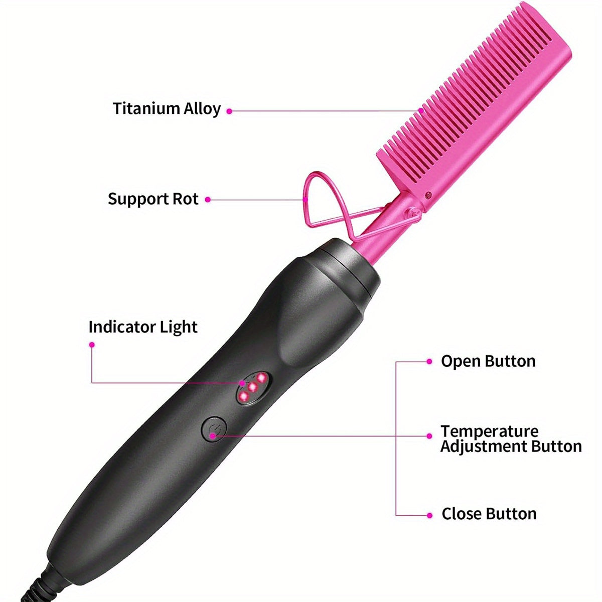 Portable Ceramic Hot Comb Hair Straightener & Curler – Copper Heat Press Styling Tool for Wet and Dry Hair, Beard, and Wigs – 110V, US Plug, Ergonomic Design with Comfort Grip