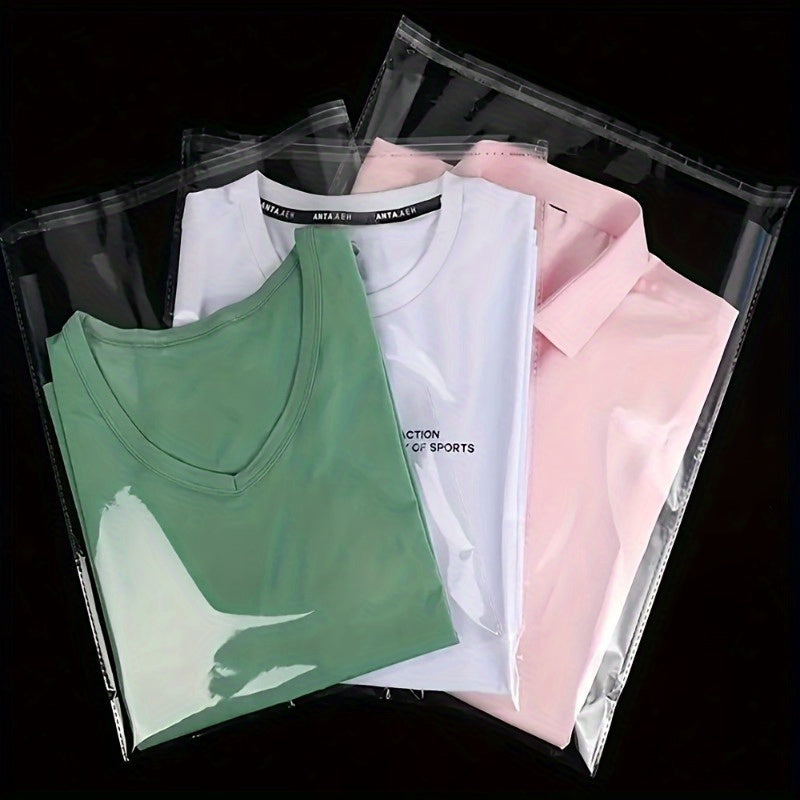 100-Pack Thick Transparent Resealable Cellophane Bags - Self-Adhesive Sealing, Durable OPP BOPP Plastic Packaging for T-Shirts, Photos, Gifts