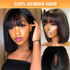 180% 4x1 Human Hair Wig 4x1 HD Lace Short Bob Wig Straight Human Hair Wigs Glueless Wig Natural Color with Bangs Brazilian Remy Put On Go Bob Wigs for Women