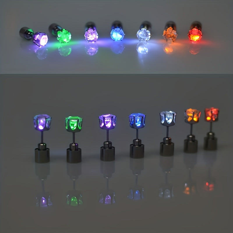 7 Colors Available Blue Pink Purple Green White Violet Orange Luminous Earrings, Men's LED Studs, Women's Glowing Ear Tops, Halloween Gift for Boyfriend and Girlfriend One Pair