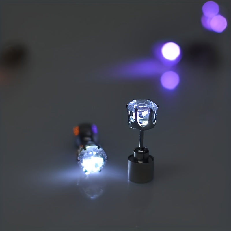 7 Colors Available Blue Pink Purple Green White Violet Orange Luminous Earrings, Men's LED Studs, Women's Glowing Ear Tops, Halloween Gift for Boyfriend and Girlfriend One Pair