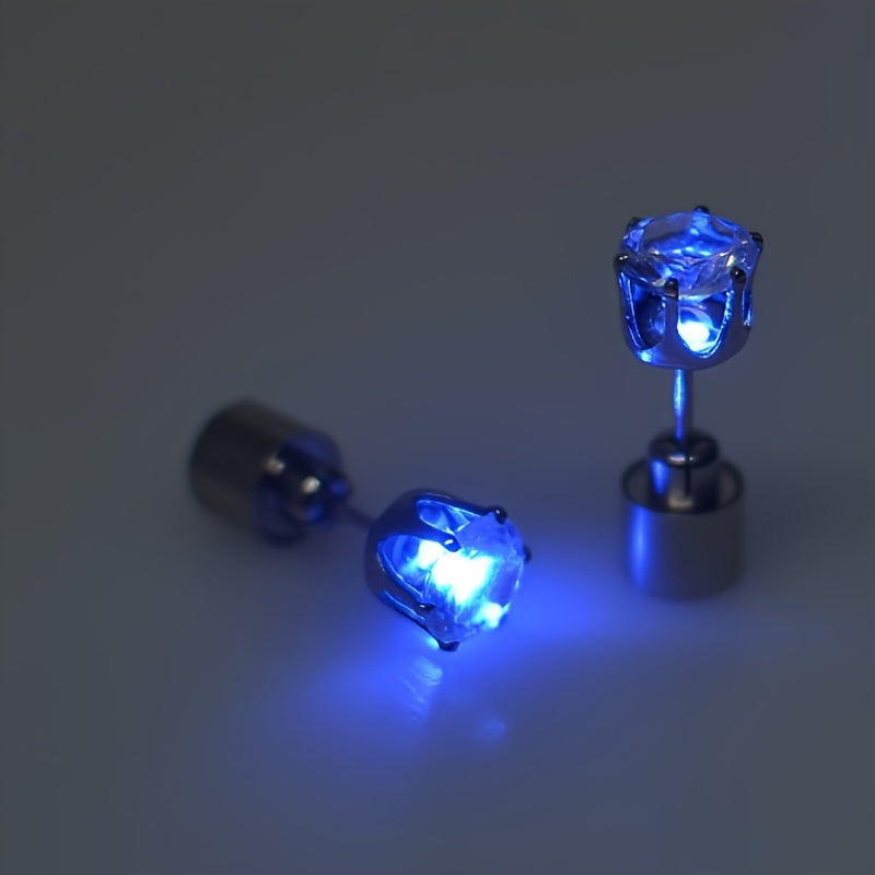 7 Colors Available Blue Pink Purple Green White Violet Orange Luminous Earrings, Men's LED Studs, Women's Glowing Ear Tops, Halloween Gift for Boyfriend and Girlfriend One Pair