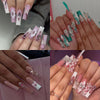 4 Boxes 96pcs European and American Press-on Nails Gorgeous Sweet Cool Flashy Broken Glitter Flowers Gren Butterfly Water Pipe Long Fake Nails Combination Set Suitable for Girs and Women Gifts