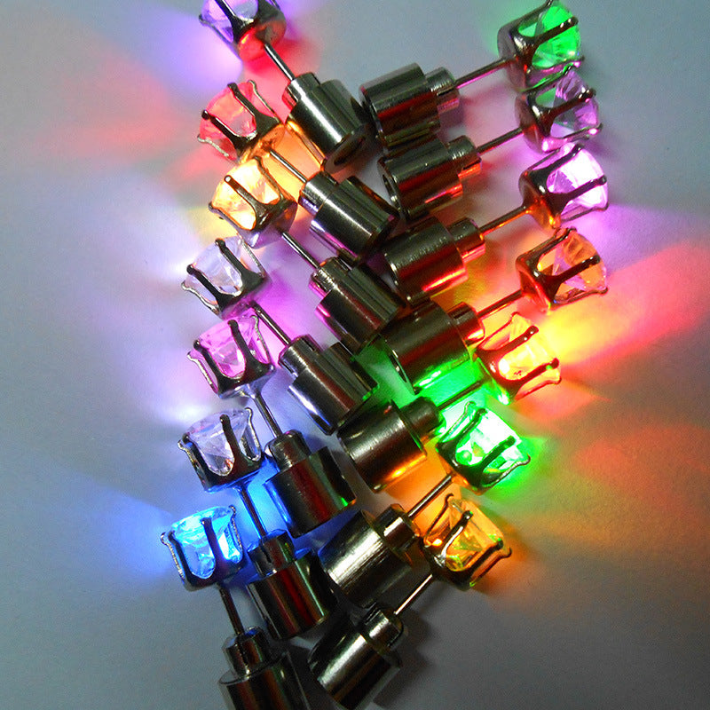 7 Colors Available Blue Pink Purple Green White Violet Orange Luminous Earrings, Men's LED Studs, Women's Glowing Ear Tops, Halloween Gift for Boyfriend and Girlfriend One Pair