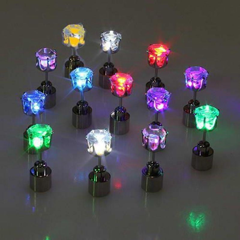 7 Colors Available Blue Pink Purple Green White Violet Orange Luminous Earrings, Men's LED Studs, Women's Glowing Ear Tops, Halloween Gift for Boyfriend and Girlfriend One Pair