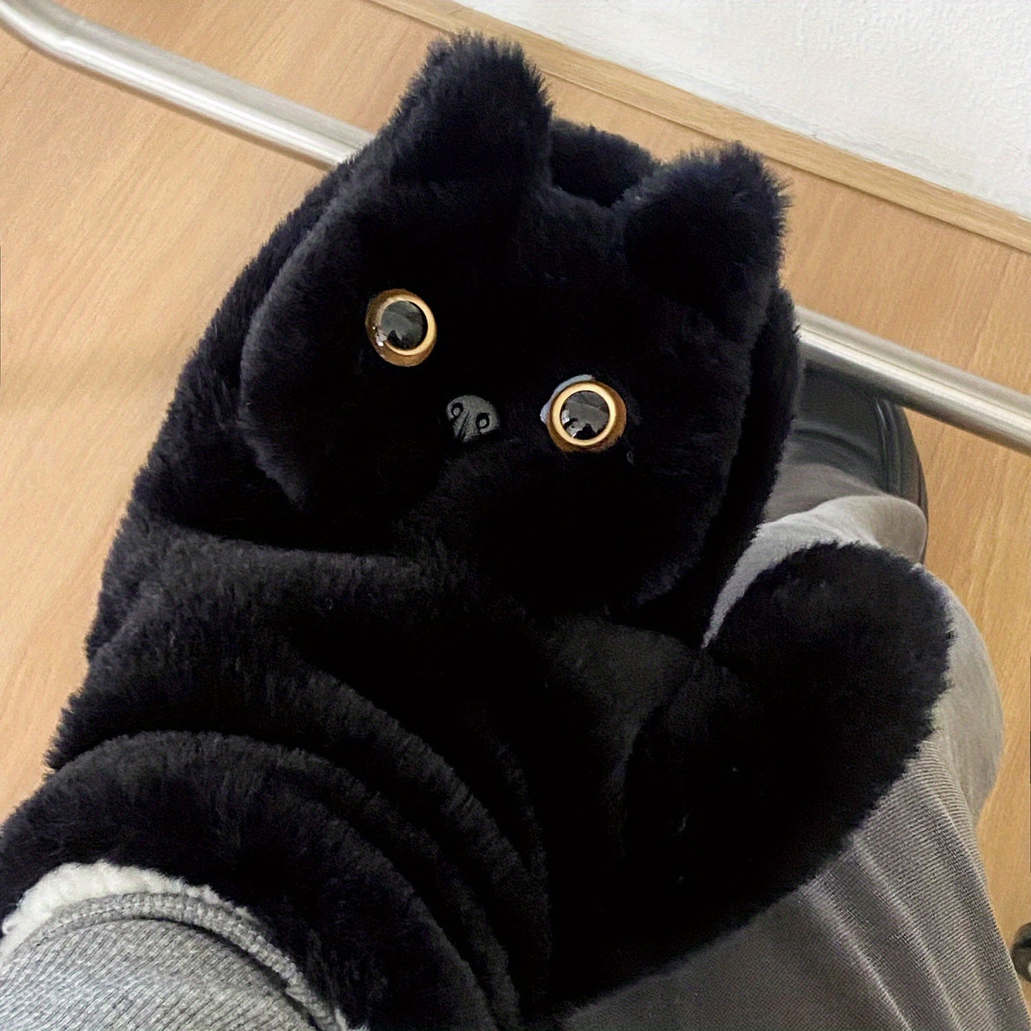 Charming Black Cat Plush Gloves for Women - Cozy & Warm Winter Accessory with Detachable Drawstring, Perfect for Casual Outings and Cycling