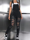 Women'S Casual Skinny Ripped Denim Jumpsuit Adjustable Straps Jeans Overalls
