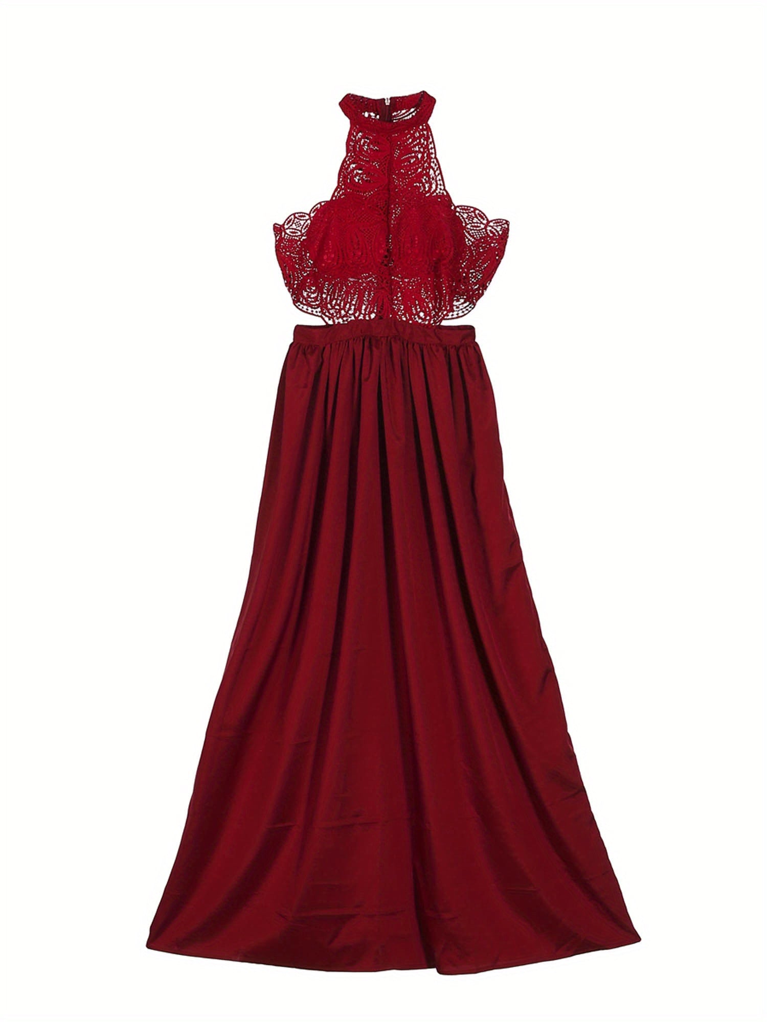 Women's Sexy Off-Shoulder Crochet Lace Halter Neck Dress - High Waist Pleated Maxi Evening Gown for Weddings, Parties & Formal Events