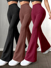 3pcs High-Waist Solid Color Flare Leg Pants for Women - Stretchy & Comfortable, Versatile Casual Yoga Pants in Black, Brown, & Maroon - Durable Polyester/Spandex Blend, Machine Washable
