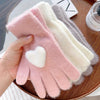 1 Pair Cozy Plush Love Heart Gloves for Women - Soft, Warm Touchscreen Mittens in Pink, Light Gray, White, and Beige - Thick Knit Winter Gloves with Elastic Fit for Evening Dates, Gloves for Cold Weather