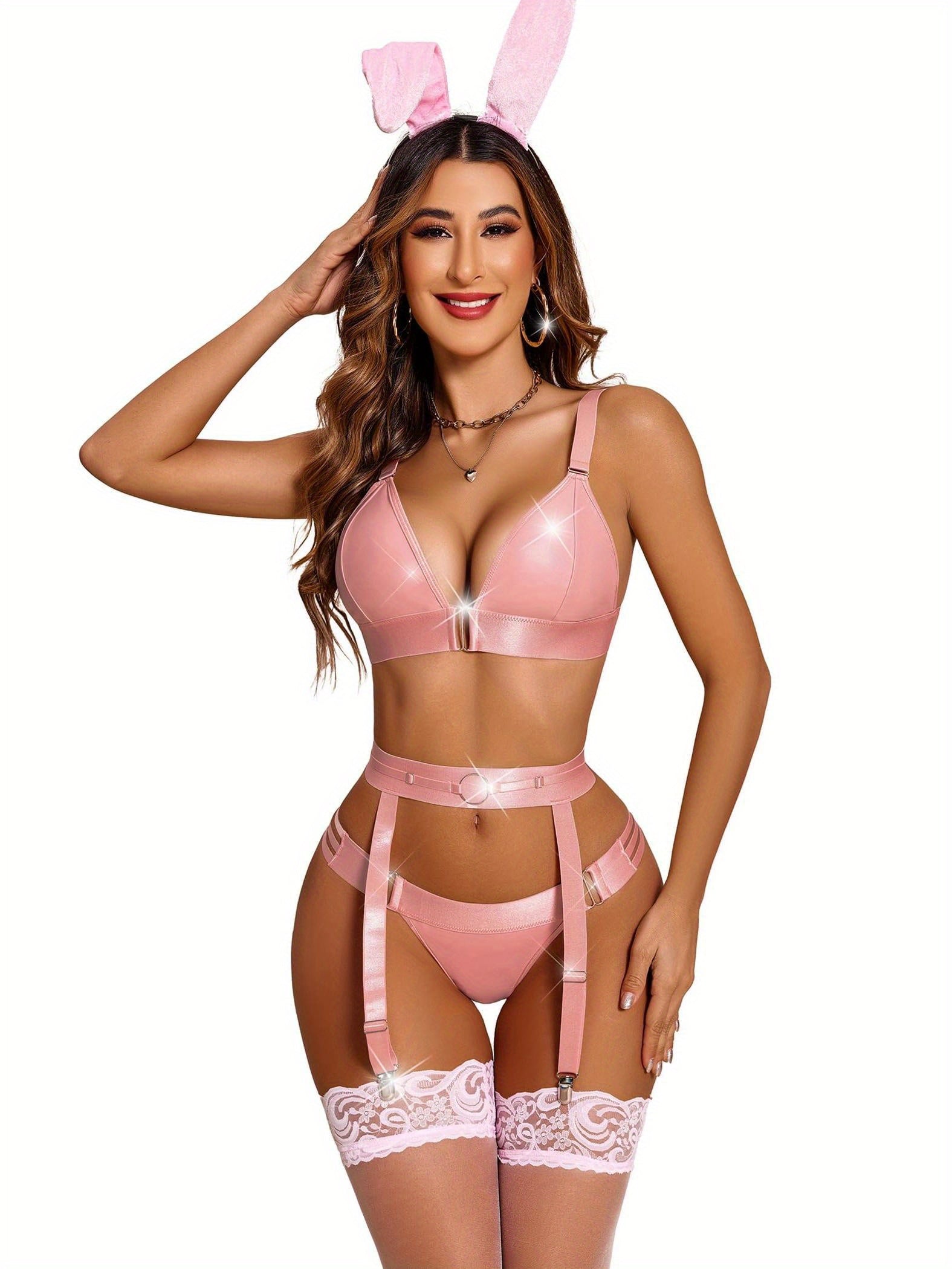 Women Lingerie Set Garter 5 Piece Bra and Panty Set Babydoll