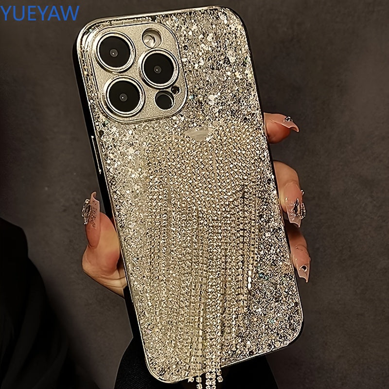 for 15promax Apple iPhone14 high-end niche 13 luxury rhinestone love tassel holder 12 Silvery plated sequin 14promax/15promax/16promax/13promax/11/12promax/13/14/14pro/15pro/15plus cases