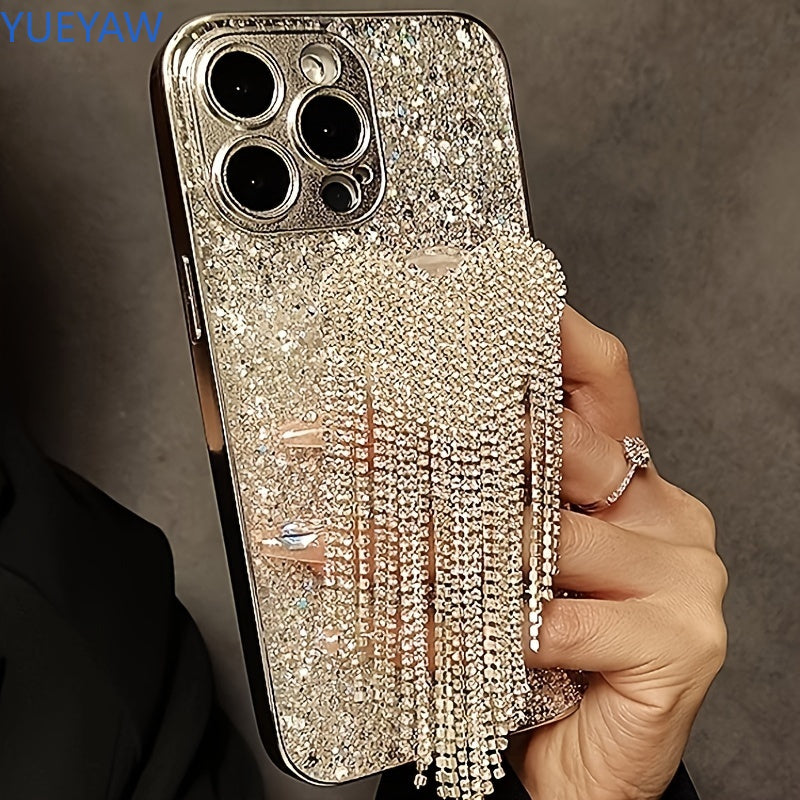 for 15promax Apple iPhone14 high-end niche 13 luxury rhinestone love tassel holder 12 Silvery plated sequin 14promax/15promax/16promax/13promax/11/12promax/13/14/14pro/15pro/15plus cases