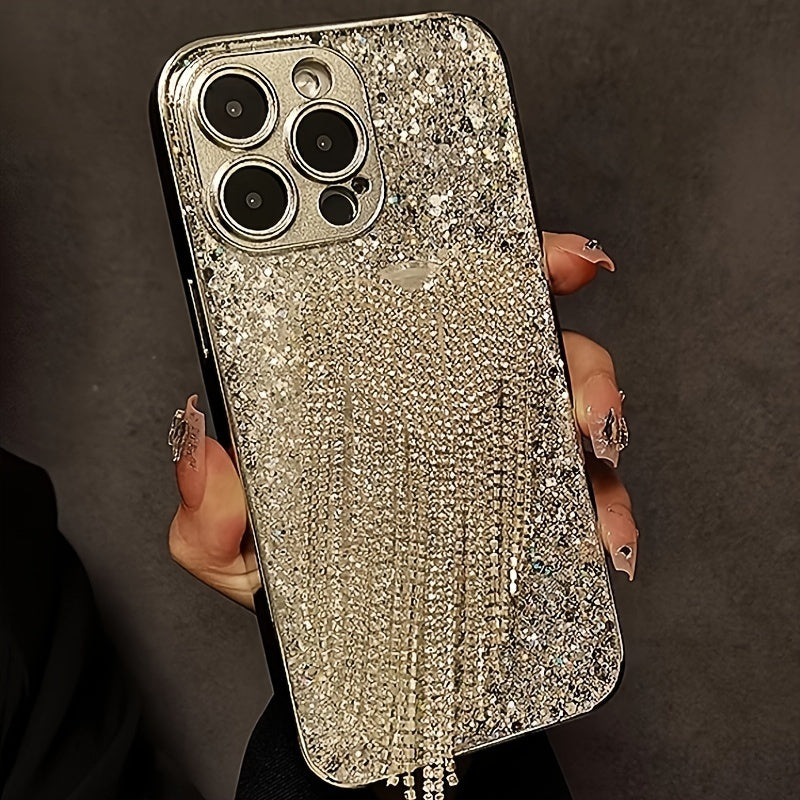 for 15promax Apple iPhone14 high-end niche 13 luxury rhinestone love tassel holder 12 Silvery plated sequin 14promax/15promax/16promax/13promax/11/12promax/13/14/14pro/15pro/15plus cases