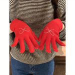 Winter Rhinestone Bow Plush Gloves for Women - Decorative Warm Polyester Mittens with Elasticity, Windproof for Night Out, No-Wash Instruction