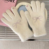 Winter Rhinestone Bow Plush Gloves for Women - Decorative Warm Polyester Mittens with Elasticity, Windproof for Night Out, No-Wash Instruction