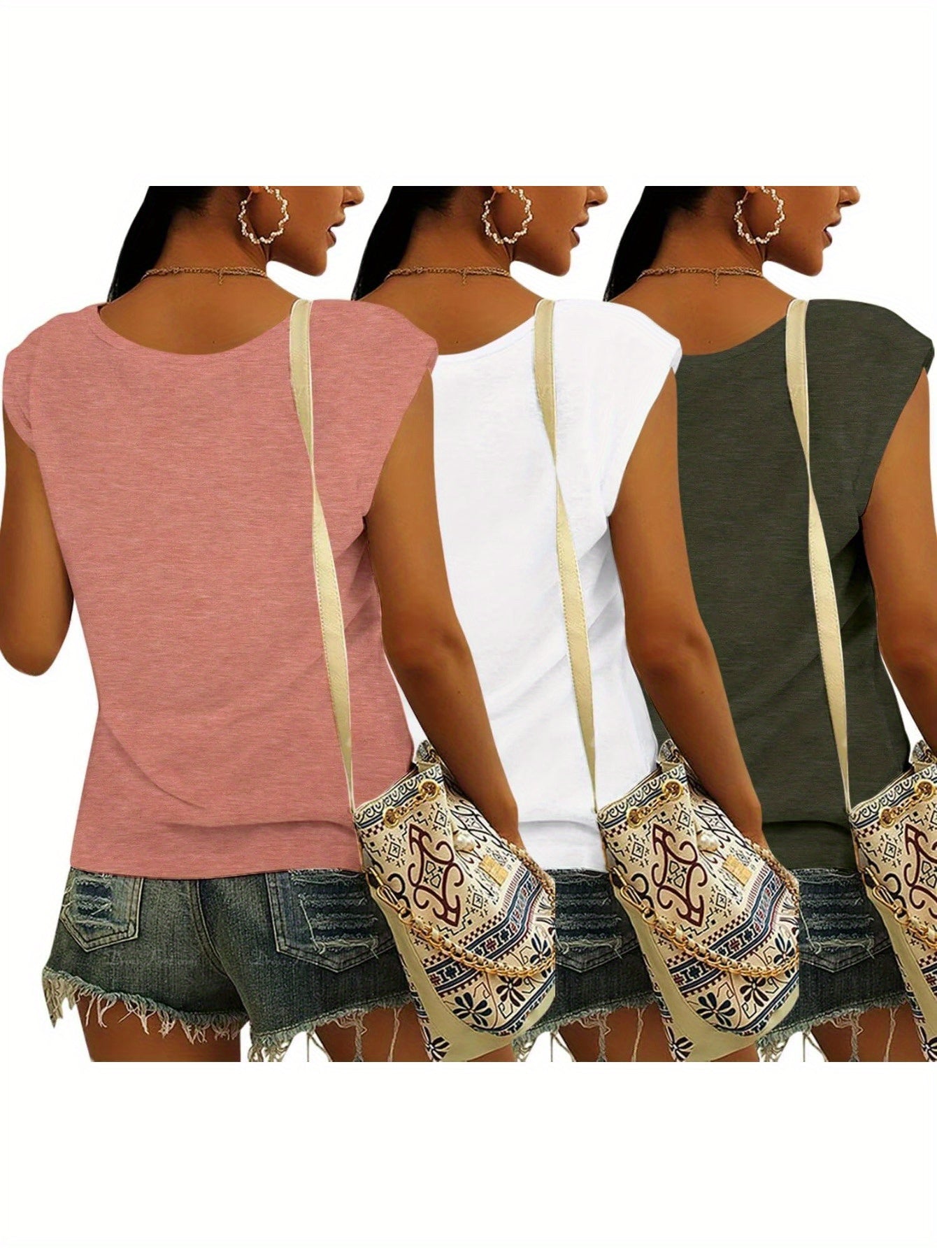 Bliwov 3 Pack Women's Cap Sleeve Tank Tops U Neck Spring Summer Tops Casual Loose Fit Basic Tee Shirts 2024 Fashion Clothes