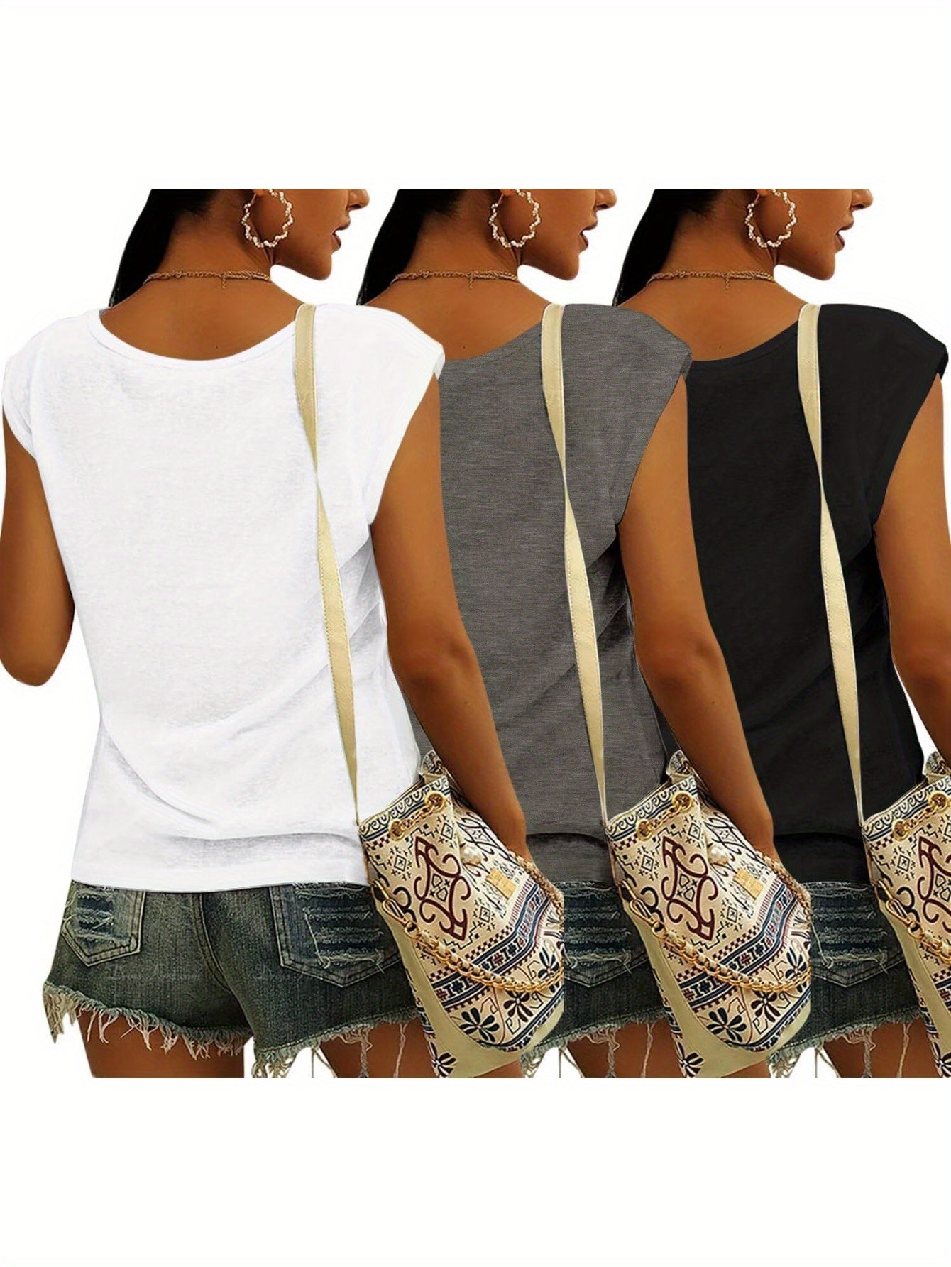 Bliwov 3 Pack Women's Cap Sleeve Tank Tops U Neck Spring Summer Tops Casual Loose Fit Basic Tee Shirts 2024 Fashion Clothes