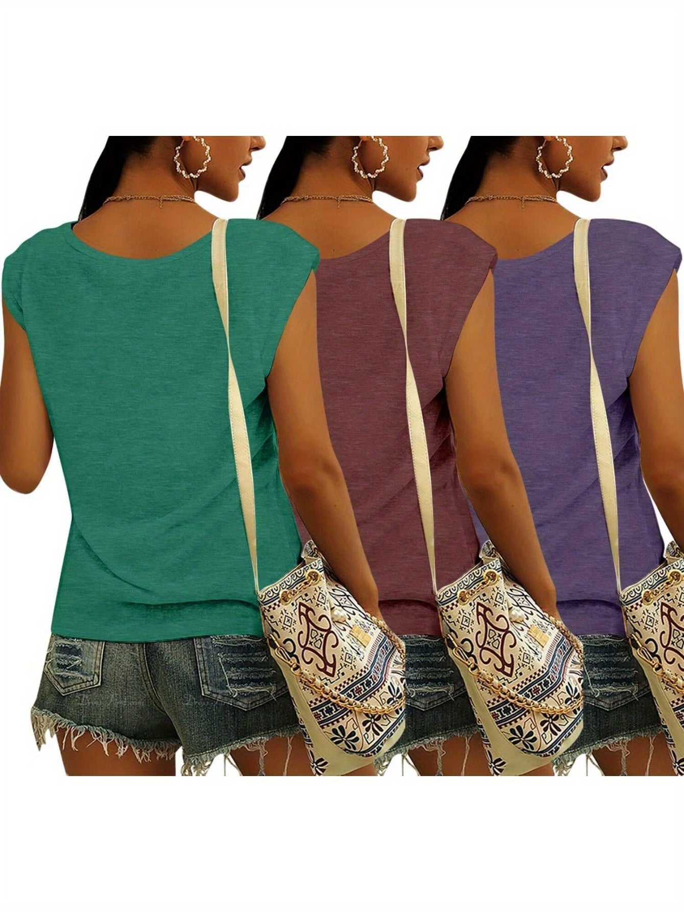Bliwov 3 Pack Women's Cap Sleeve Tank Tops U Neck Spring Summer Tops Casual Loose Fit Basic Tee Shirts 2024 Fashion Clothes