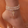 2pcs/ Set Delicate Golden Glitter Cross Pendant Women'S Anklet, Fashion Glitter Elegant Sexy Style Personalized Summer Beach Anklet, Jewelry Gift Anklet, The Perfect Holiday Gift for Beautiful Women