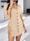 Elegant Short Sleeve Button Front Shirt Dress for Women - Solid Polyester, Woven, Spring/Fall Collection, Adult Fashion