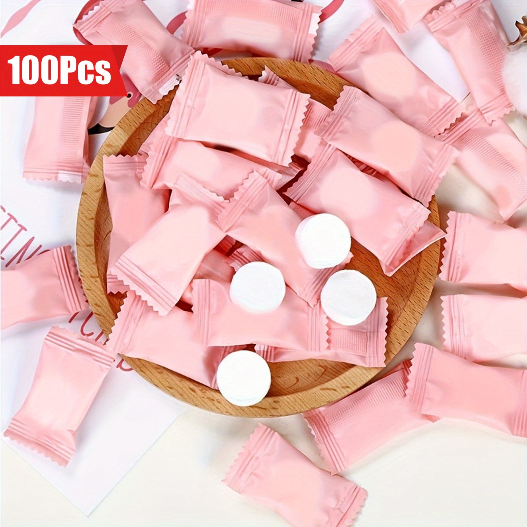 LATTBY Compressed Towels, 100-Pack Disposable Cleansing Cloths & Towelettes for All Skin Types, Unscented,, Portable for Travel, Wet & Dry Use, Outdoor Wipe Candy Towels