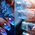 72PCS (3 PACK) fake nail patch, Jellyfish Nail Wear Nail Patch, Europe and the United States wear Nail Under the Sea World Nail Patch and simple cool ice translucent blue halo gradient nail patch line Pure to wear nail