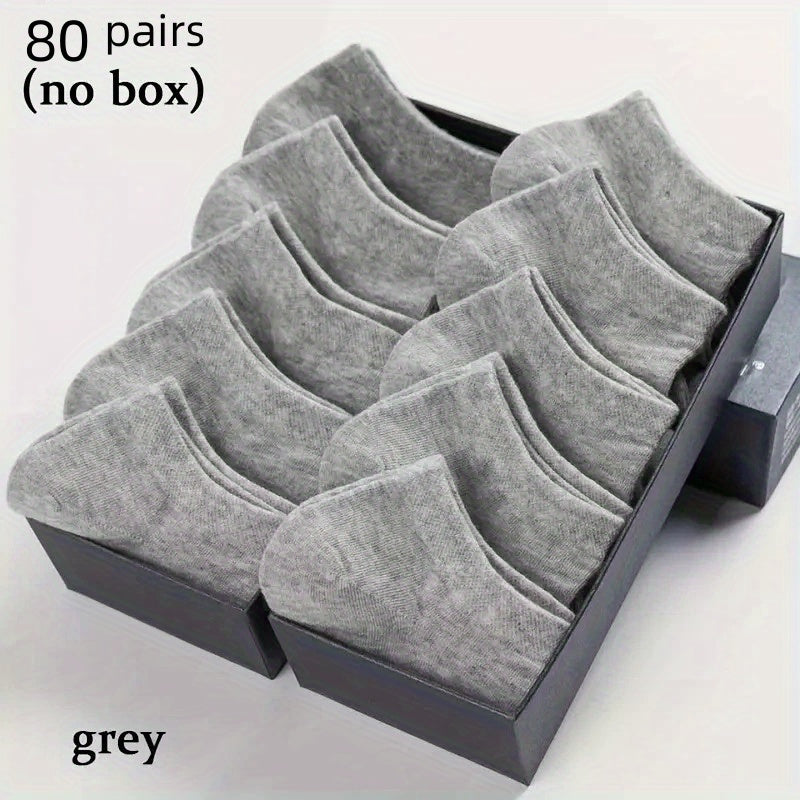 80pcs No-Show Socks - Breathable, Lightweight Polyester Ankle Socks in Black, White & Gray for Summer, Thin, Boat Socks