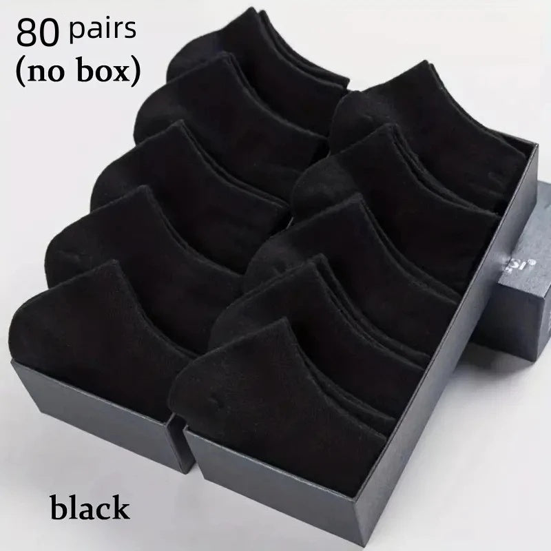 80pcs No-Show Socks - Breathable, Lightweight Polyester Ankle Socks in Black, White & Gray for Summer, Thin, Boat Socks