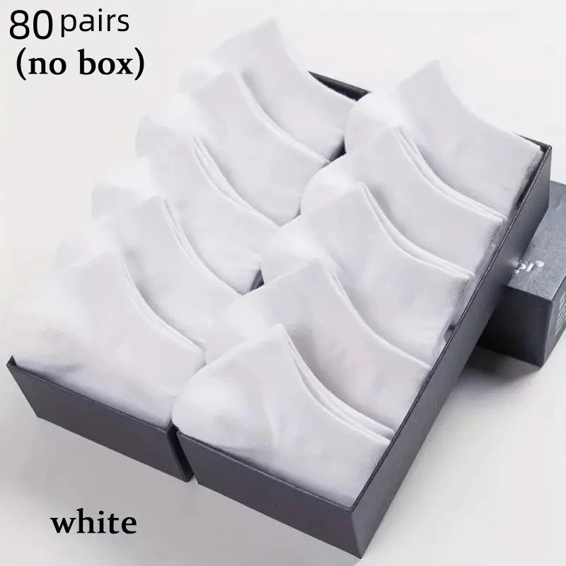 80pcs No-Show Socks - Breathable, Lightweight Polyester Ankle Socks in Black, White & Gray for Summer, Thin, Boat Socks