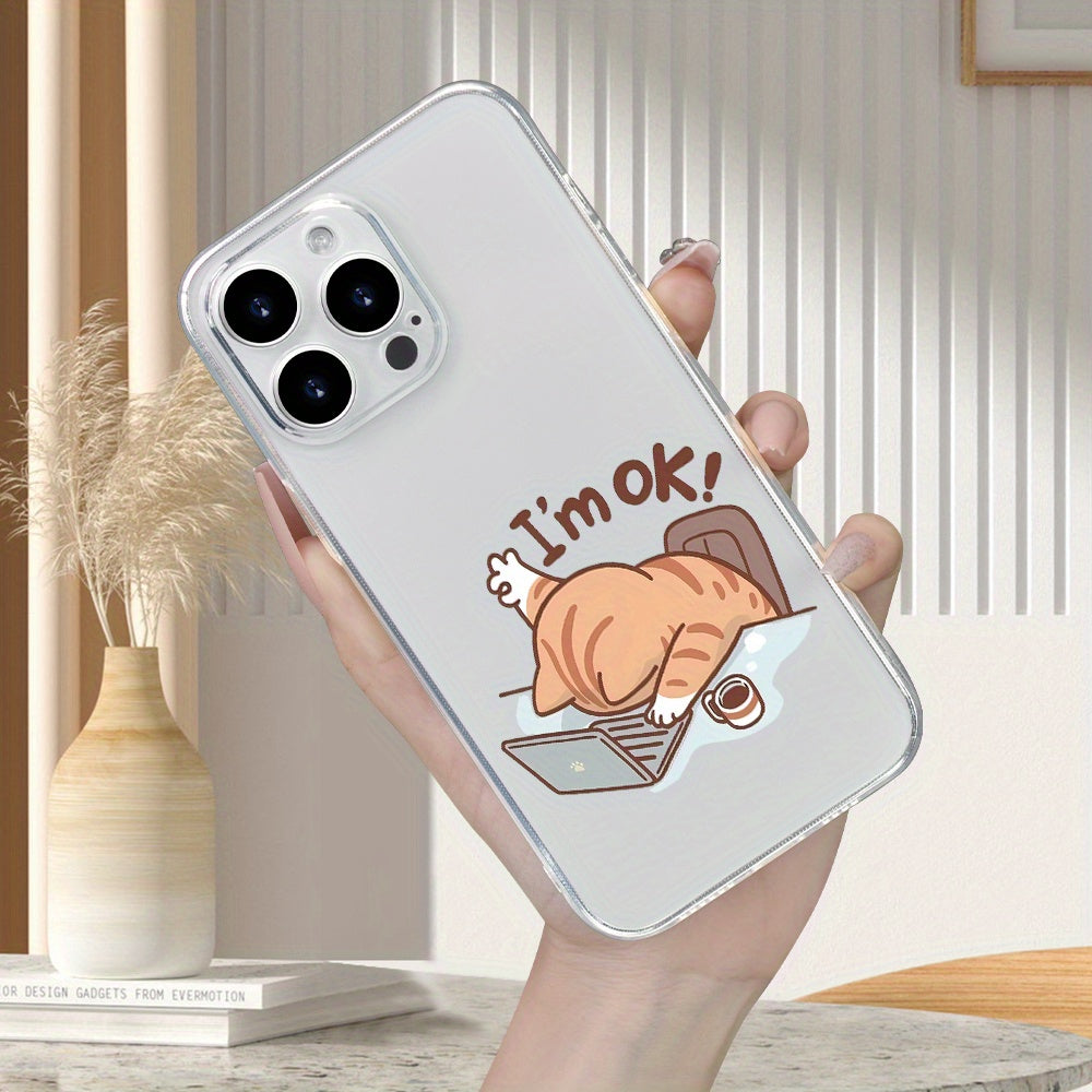 Creative Overtime Cat Pattern Mobile Phone Case with Advanced Texture Lens Protection Transparent Mobile Phone Case for Men and Women for iPhone 16/16PLUS/16PRO/16PROMAX/15/ 15PLUS/ 15PRO/ 15PROMAX/ 14/ 14PLUS/ 14PRO/ 14PROMA