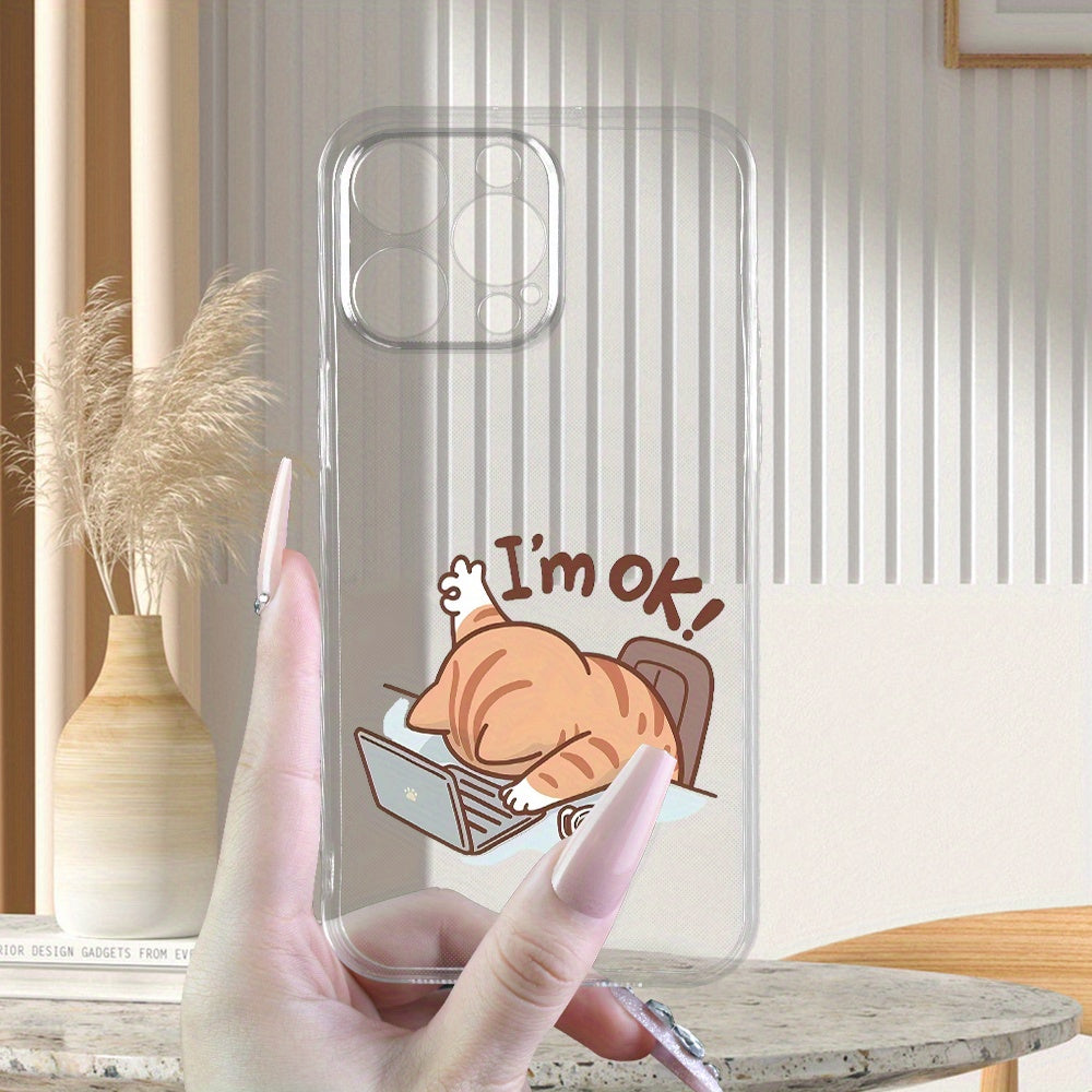 Creative Overtime Cat Pattern Mobile Phone Case with Advanced Texture Lens Protection Transparent Mobile Phone Case for Men and Women for iPhone 16/16PLUS/16PRO/16PROMAX/15/ 15PLUS/ 15PRO/ 15PROMAX/ 14/ 14PLUS/ 14PRO/ 14PROMA