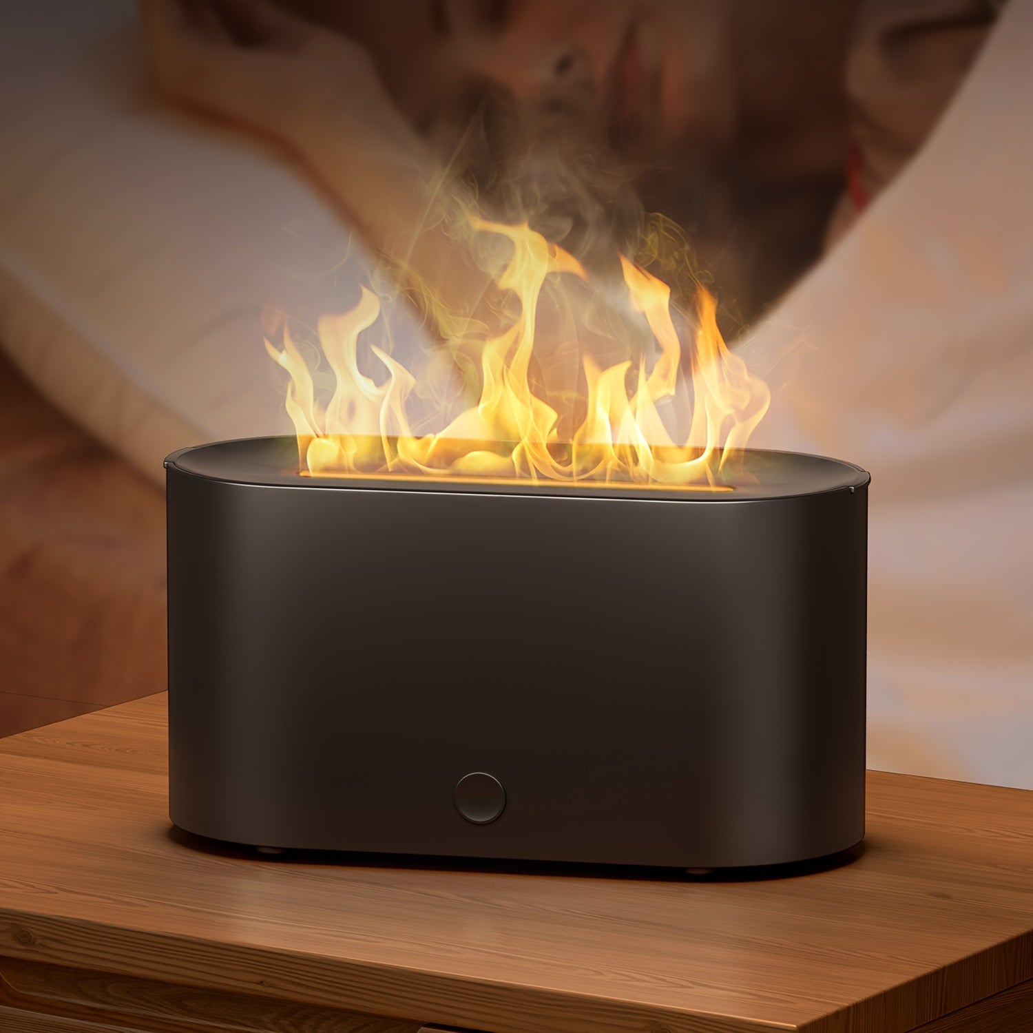 6 Colors Simulated Flame Humidifier, Simulated Flame Shape Smoke Design, Use in The Bedroom at Night, Essential Oils Can Be Added As an Air Aromatherapy Diffuser, Suitable for Home, Office, Gift, Atmosphere Light, Halloween,