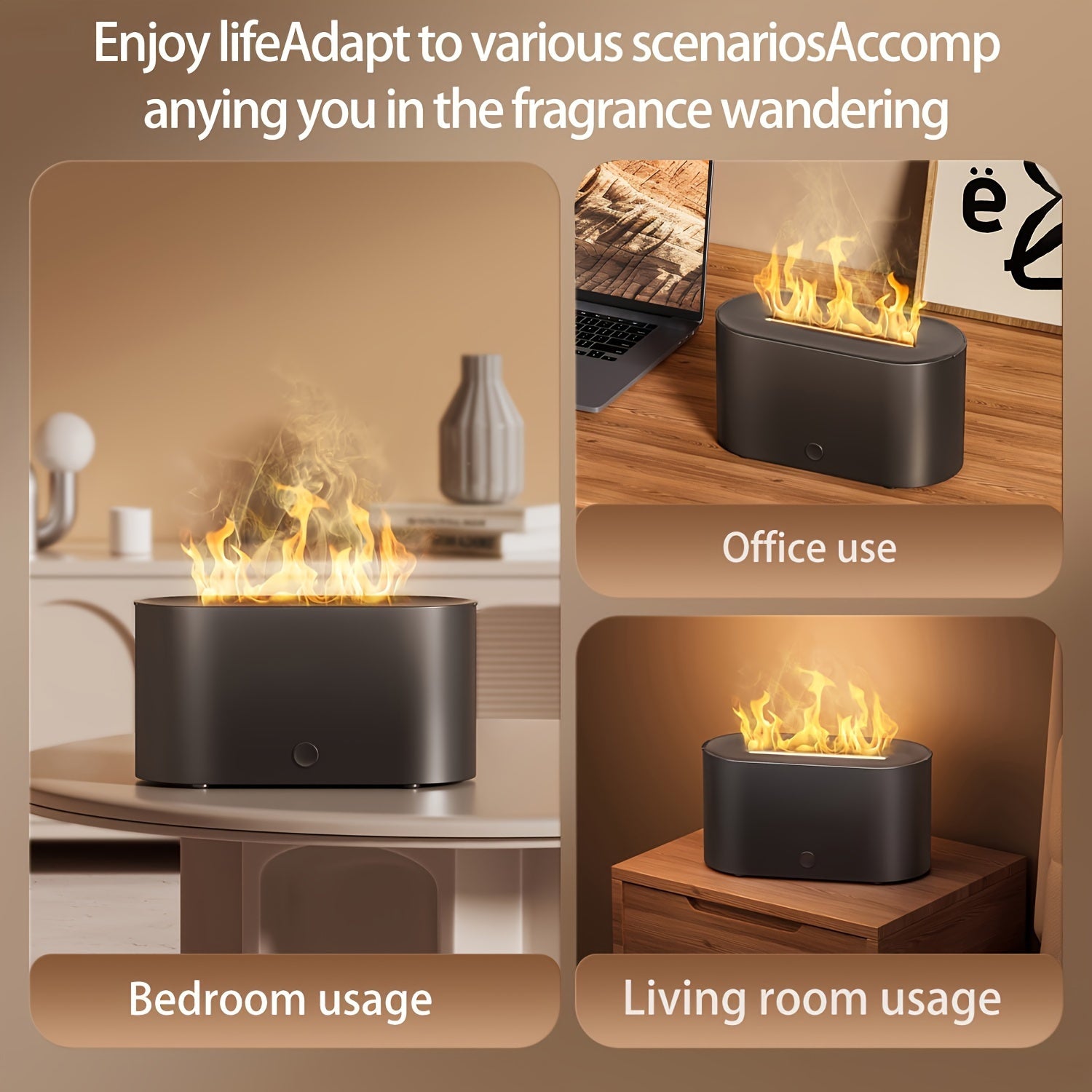6 Colors Simulated Flame Humidifier, Simulated Flame Shape Smoke Design, Use in The Bedroom at Night, Essential Oils Can Be Added As an Air Aromatherapy Diffuser, Suitable for Home, Office, Gift, Atmosphere Light, Halloween,