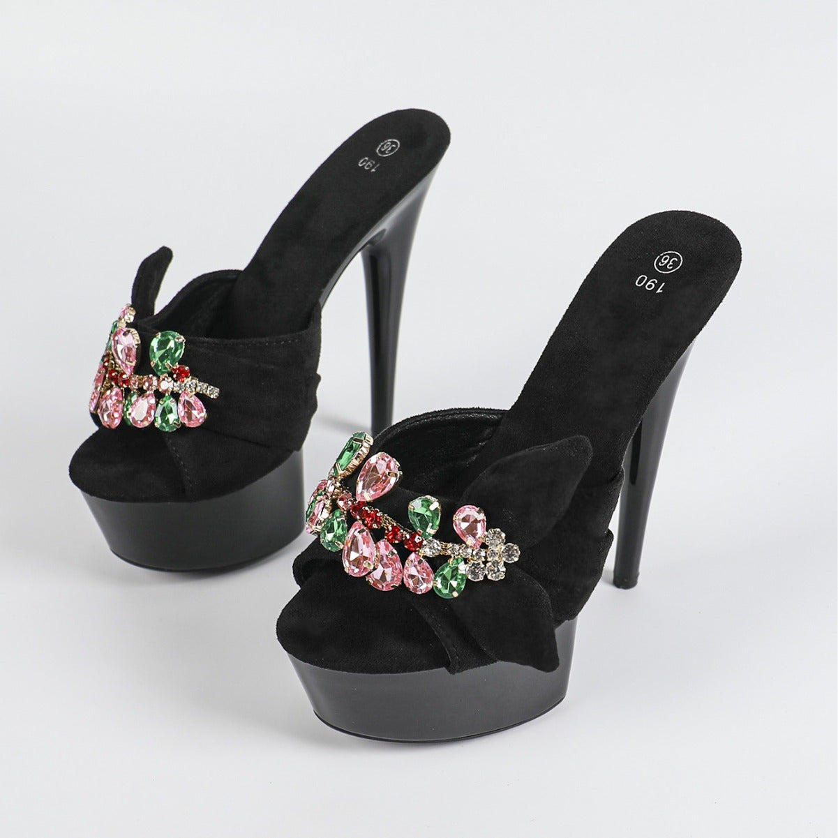 [Wangfa Stock] Rhinestone Catwalk Artifact Model High Heels Stiletto Sexy Waterproof Platform 5.91inch