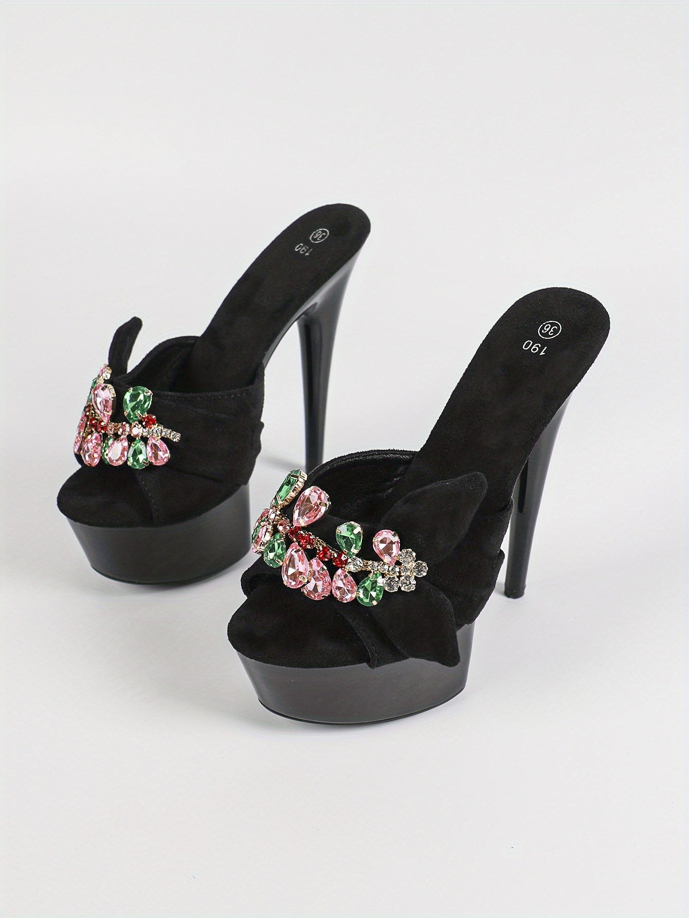 [Wangfa Stock] Rhinestone Catwalk Artifact Model High Heels Stiletto Sexy Waterproof Platform 5.91inch