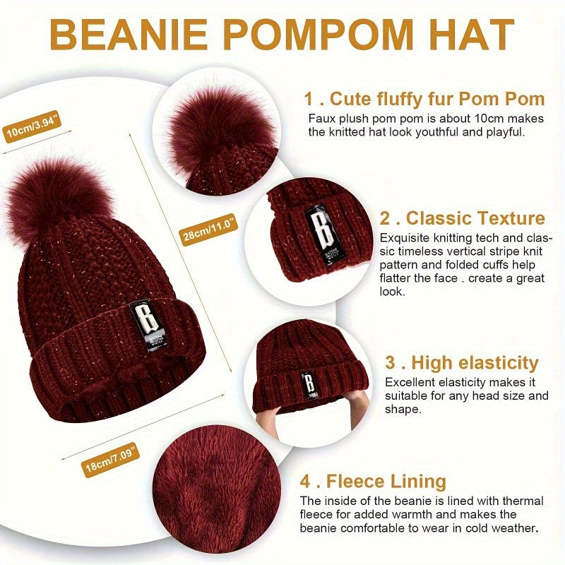 [Winter Sports Bundle] 5pcs/Set Winter Outdoor Sports Equipment - Thick Warm Knit Hat, Neck, Touch Screen Gloves, Plush Ear Muffs and Snow Socks for Skiing, Cycling and Hiking