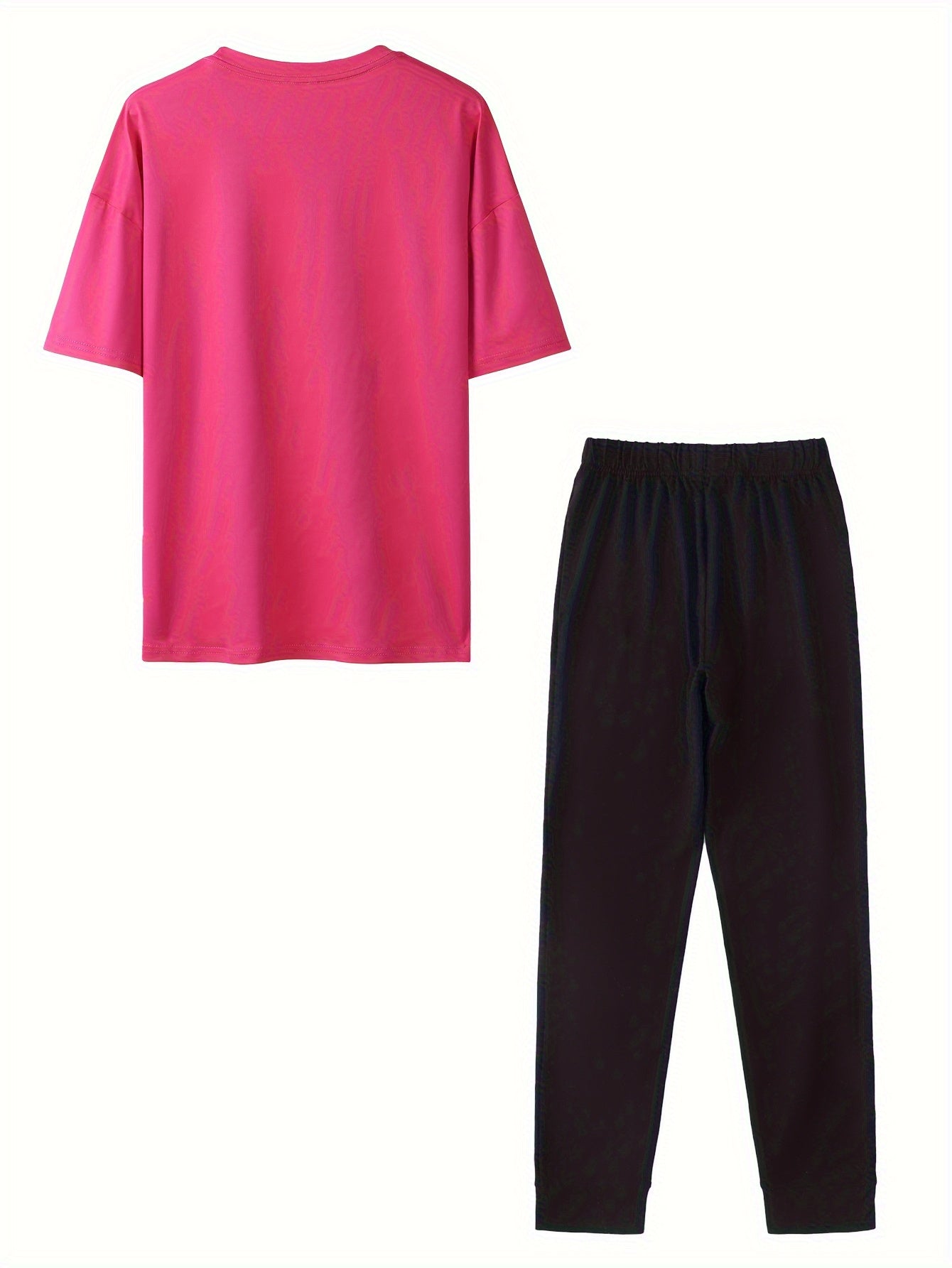 Women'S Love Heart Print Two-Piece Set, Casual Crew Neck Short Sleeve T-Shirt and Knit Polyester Leggings, All-Season Comfort, 96% Polyester 4% Spandex, 180gsm - Red